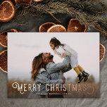 Vintage Typography Oranges Merry Christmas Photo  Foil Holiday Card<br><div class="desc">This beautiful holiday photo card features vintage styled typography reading, "Merry Christmas" in real foil. The back of the card contains a vintage design of winter oranges and blossoms. A dark gradient photo overlay on the front of the card allows the white text to stand out against your photo -...</div>