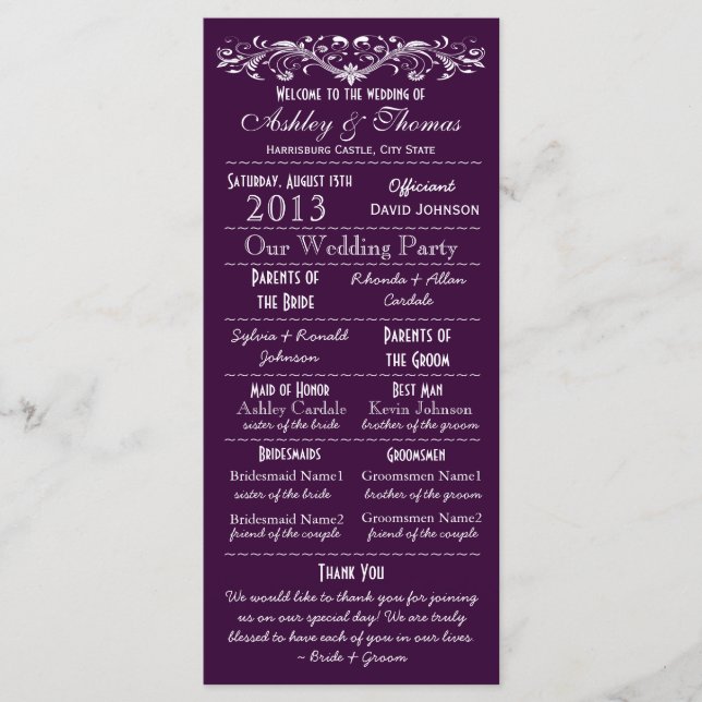 Vintage Typography Purple Wedding Programs V2 (Front)