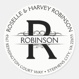 Vintage Typography Round Circular Name and Address Classic Round Sticker