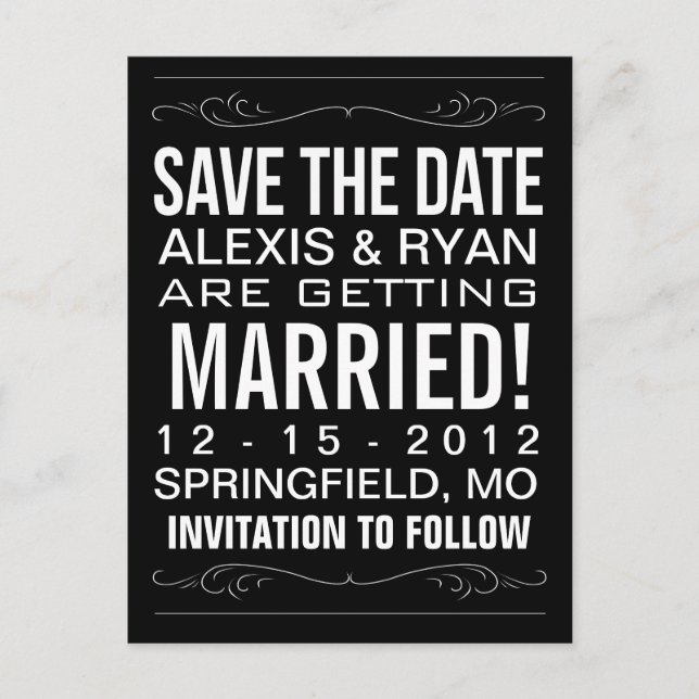 Vintage Typography Save the Date Postcard (Front)