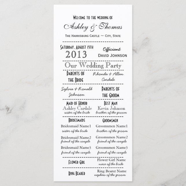 Vintage Typography Style Wedding Programs (Front)