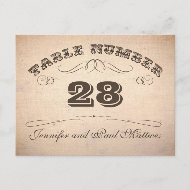 vintage typography table number cards (Front)