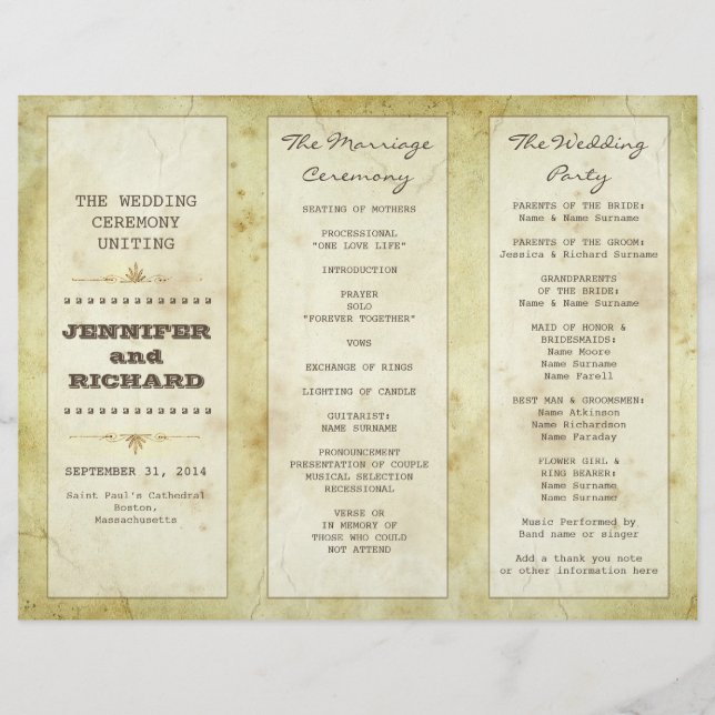 vintage typography wedding programs (Front)