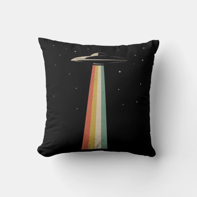 Vintage UFO Alien Abduction Retro Spaceship Throw Pillow (Front)