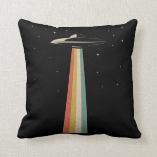 Vintage UFO Alien Abduction Retro Spaceship Throw Pillow