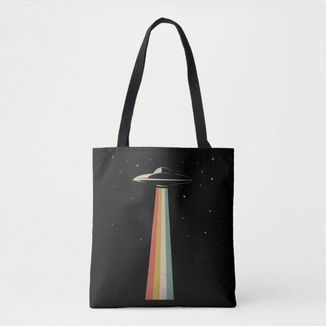 Vintage UFO Alien Abduction Retro Spaceship Tote Bag (Front)