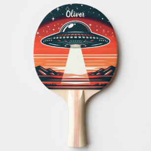 Vintage UFO at Red Sunset Personalized Ping Pong Paddle