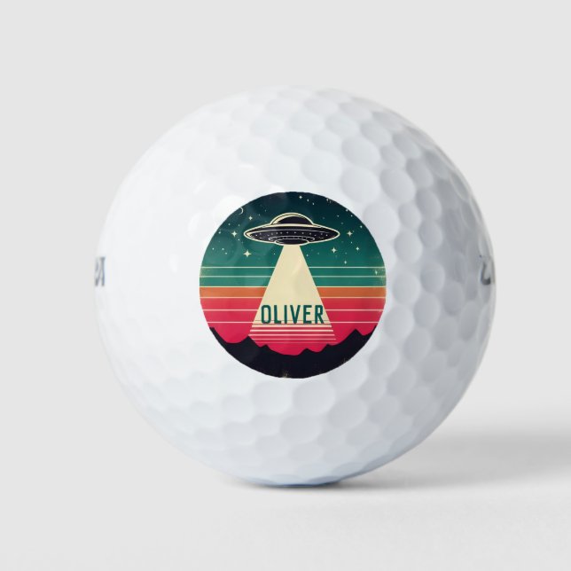 Vintage UFO at Sunset Personalized Golf Balls (Front)