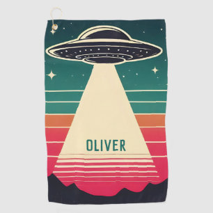 Vintage UFO at Sunset Personalized Golf Towel