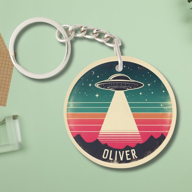 Vintage UFO at Sunset Personalized Keychain (Creator Uploaded)