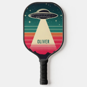 Vintage UFO at Sunset Personalized Pickleball Paddle