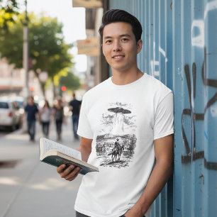 Vintage UFO Cow Abduction Illustration T-Shirt