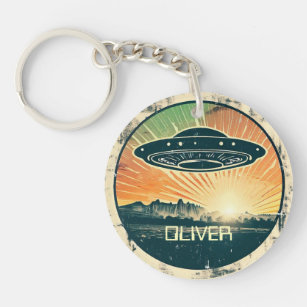 Vintage UFO Personalized Keychain