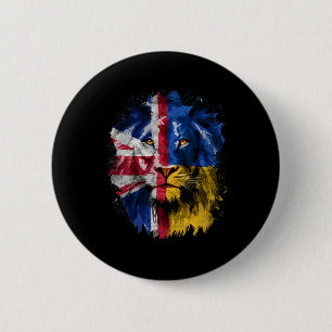 Vintage Uk And Ukraine Flag Lion Face Ukrainian Br 2 Inch Round Button