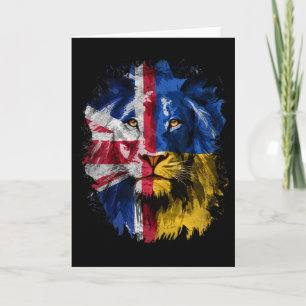 Vintage Uk And Ukraine Flag Lion Face Ukrainian Br Card