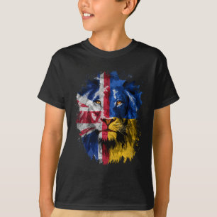 Vintage Uk And Ukraine Flag Lion Face Ukrainian Br T-Shirt