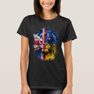 Vintage Uk And Ukraine Flag Lion Face Ukrainian Br T-Shirt