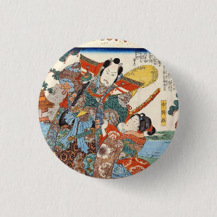 Vintage ukiyo-e japanese geisha and samurai art 1 inch round button