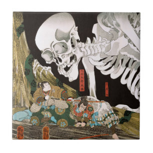 Vintage Ukiyo-e Kuniyoshi Skeleton Spectre Art Tile
