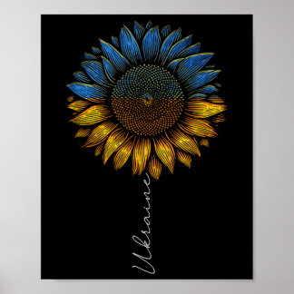 Vintage Ukraine Flag And Sunflower Design Support Poster