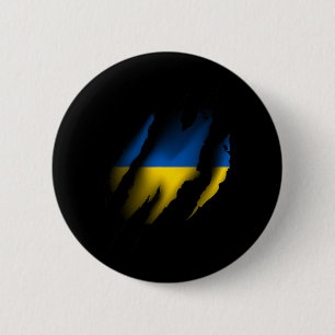 Vintage Ukraine Flag With Tiger Scratch Ripped Ukr 2 Inch Round Button