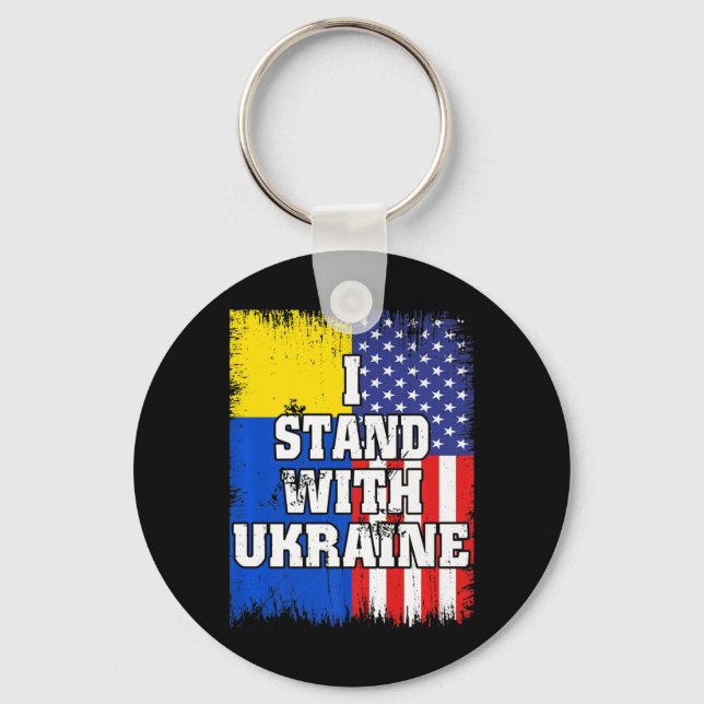 Vintage Ukrainian American Flag Ukraine Patriotic  Keychain (Front)