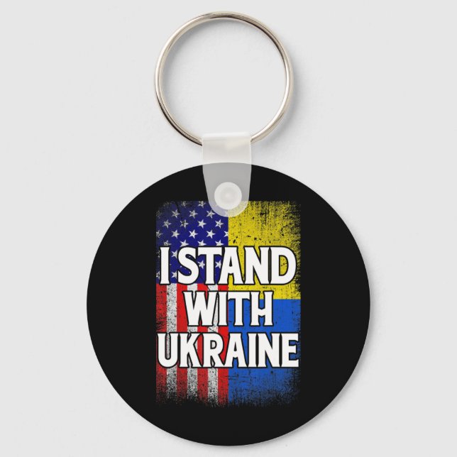 Vintage Ukrainian American Flag Ukraine Patriotic  Keychain (Front)