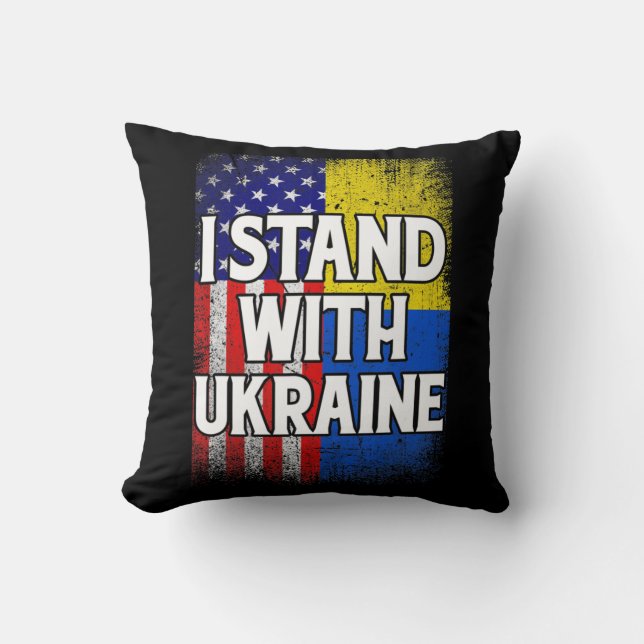 Vintage Ukrainian American Flag Ukraine Patriotic  Throw Pillow (Front)