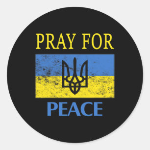 Vintage Ukrainian Flag Pray For Peace Pray For Ukr Classic Round Sticker