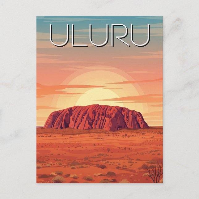 Vintage Uluru Australia Sunset Postcard (Front)