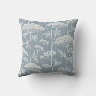 Vintage Umbel Botanical Denim Blue Pattern Throw Pillow