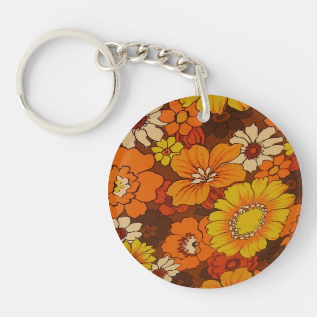 Vintage Umbrella Pattern and Peace Sign Keychain (Front)
