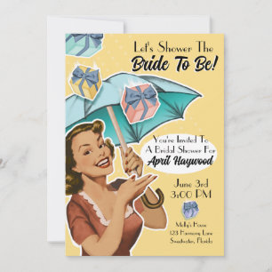 Vintage Umbrella Style Shower Party Invite-Yellow Invitation