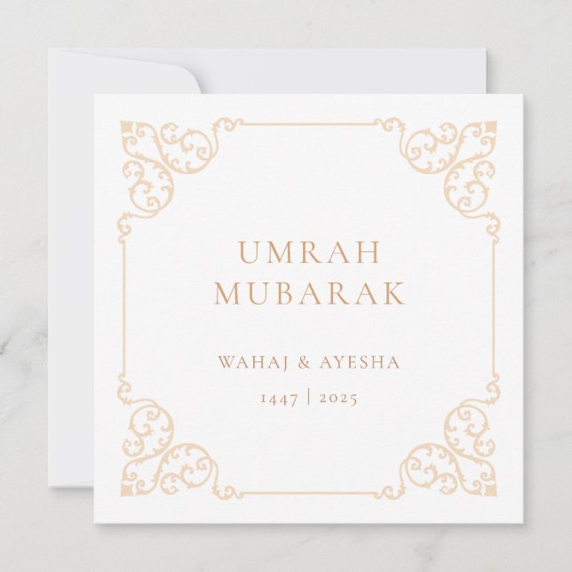 Vintage Umrah Mubarak Gold Frame Greeting Card (Front)