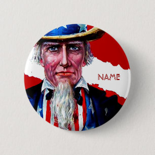 Vintage Uncle Sam July 4th Add Text Name Tag Badge 2 Inch Round Button