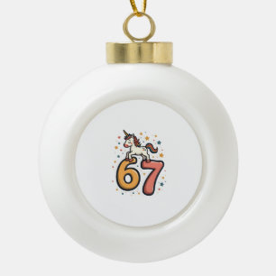 Vintage Unicorn 67 Birthday Party Rainbow Dabbing Ceramic Ball Christmas Ornament