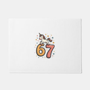 Vintage Unicorn 67 Birthday Party Rainbow Dabbing Doormat