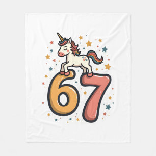 Vintage Unicorn 67 Birthday Party Rainbow Dabbing Fleece Blanket