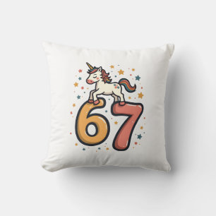 Vintage Unicorn 67 Birthday Party Rainbow Dabbing Throw Pillow