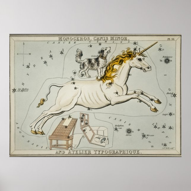 Vintage Unicorn Astronomical Chart (Front)