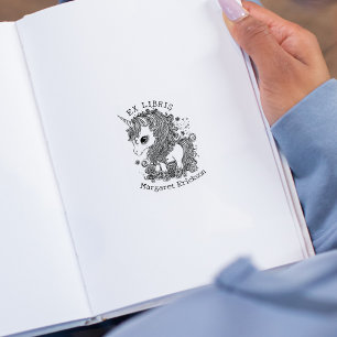 Vintage Unicorn, Fantasy Custom Ex Libris, Book Rubber Stamp