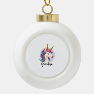 Vintage Unicorn Grandma Gold Glitter Floral Face C Ceramic Ball Christmas Ornament