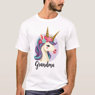 Vintage Unicorn Grandma Gold Glitter Floral Face C T-Shirt
