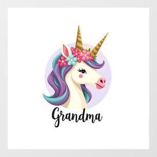 Vintage Unicorn Grandma Gold Glitter Floral Face C Window Cling