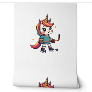 Vintage Unicorn Hockey Cartoon Cute Rainbow Ice Sk Wallpaper