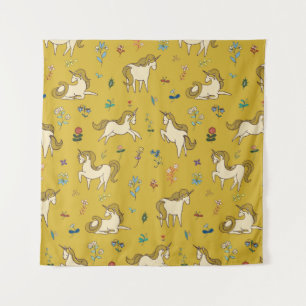 Vintage unicorn in forest flowers pattern tapestry