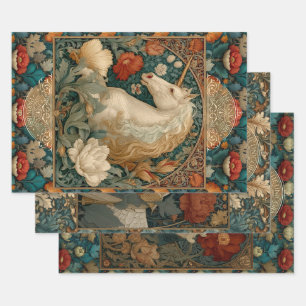 Vintage Unicorn Medieval Boho Art Nouveau Wrapping Paper Sheet