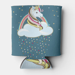Vintage Unicorn: Rainbow Clouds Illustration Can Cooler