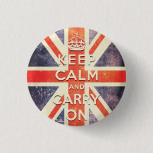 Vintage Union Jack flag keep calm and carry on 1 Inch Round Button