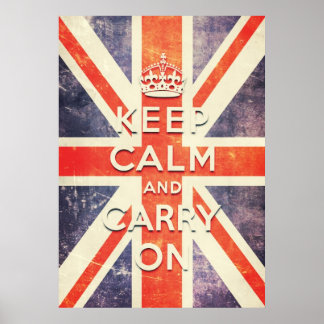 Vintage Union Jack flag keep calm and carry on Poster